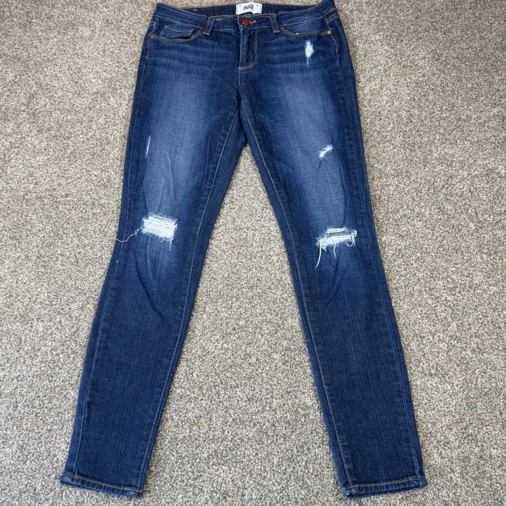 PAIGE Verdugo Ultra Skinny Distressed Jeans Dark Wash Ripped Knee 28 Casual Luxe